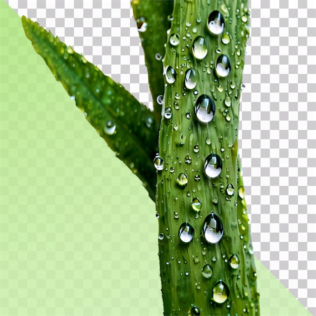 PSD rain water droplets on a green leaf isolated on a transparent background