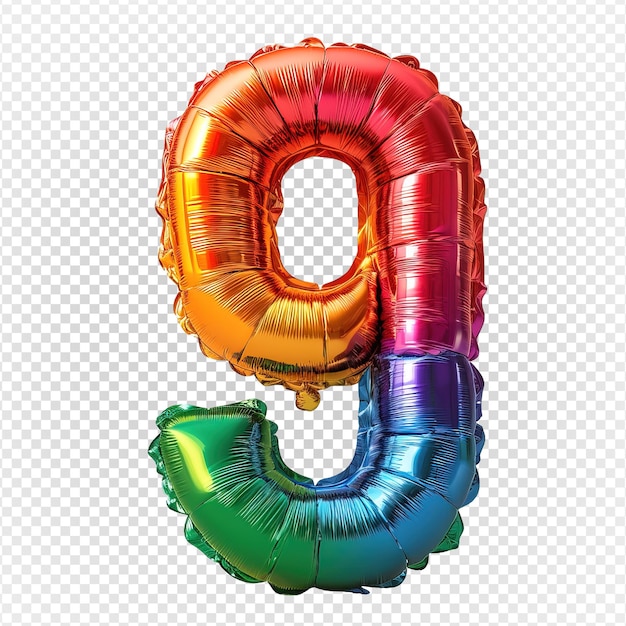 PSD rainbow balloon in the shape of the number nine isolated on transparent background generative ai