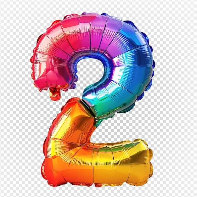 PSD rainbow balloon in the shape of the number two isolated on transparent background generative ai