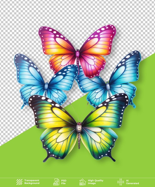 Rainbow colored butterflies on transparent background