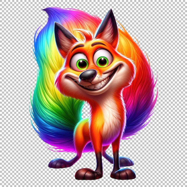 Rainbow colored fox isolated on transparent background