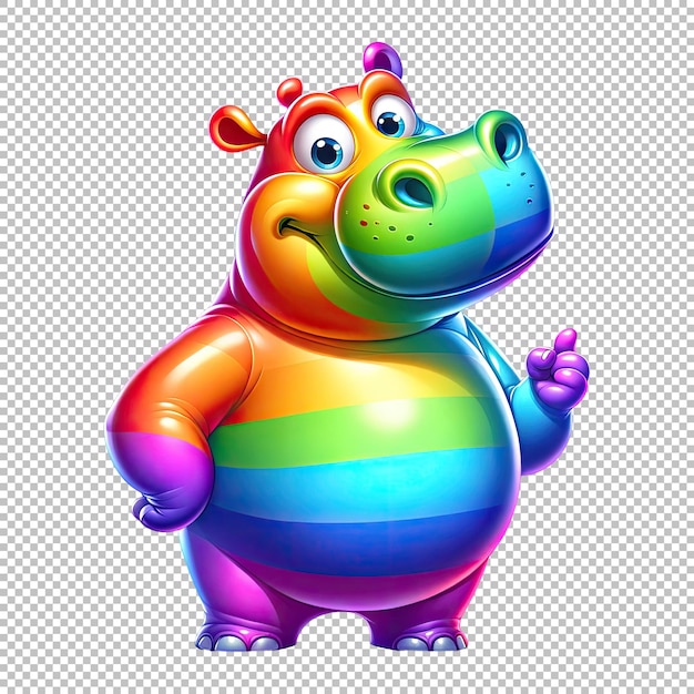 Rainbow colored hippo isolated on transparent background