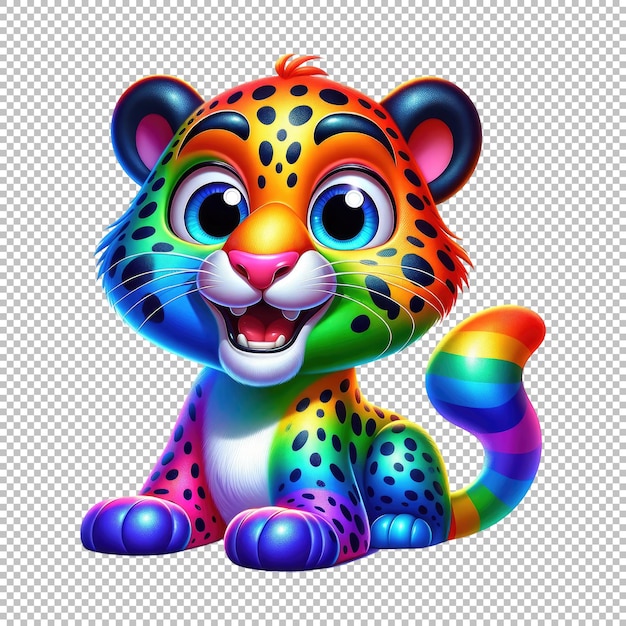 Rainbow colored leopard isolated on transparent background