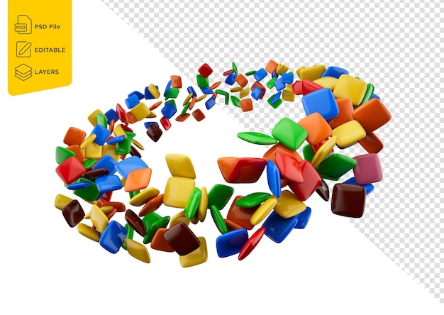 Rainbow Colorful Square Shape Candies Flying Around 3d Illustration