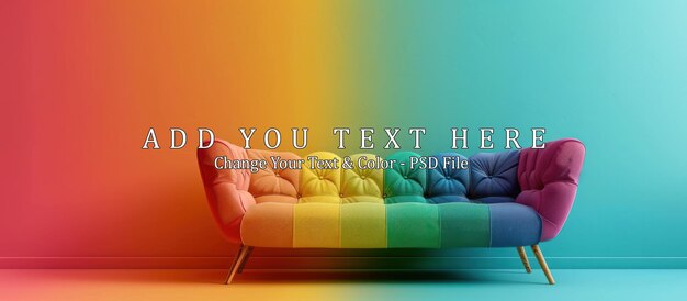 PSD rainbow couch in a colorful room