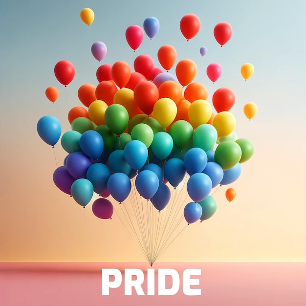 A rainbow flag made with balloons for pride concept