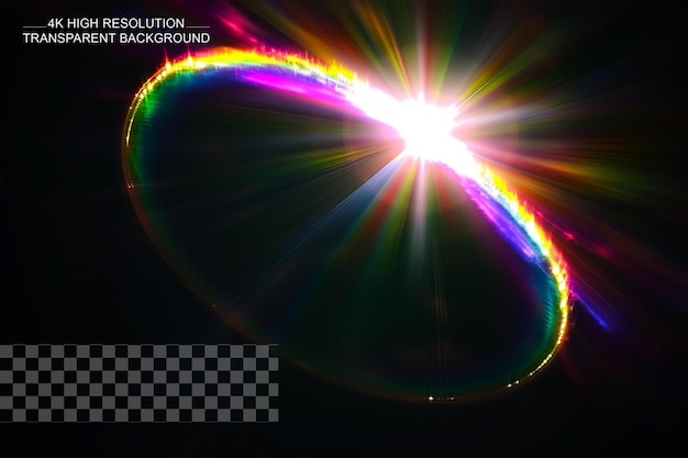 Rainbow halo rays isolated on dark transparent background