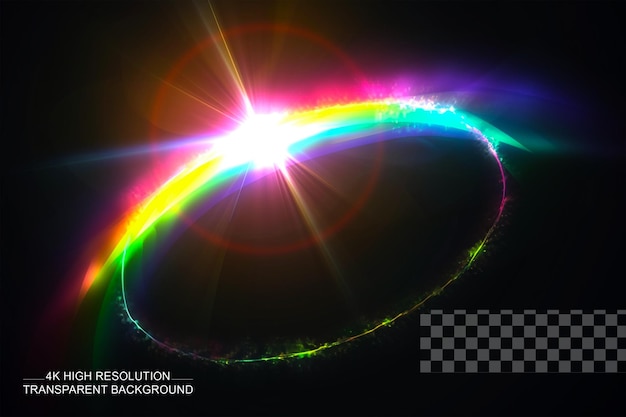 Rainbow halo rays isolated on dark transparent background