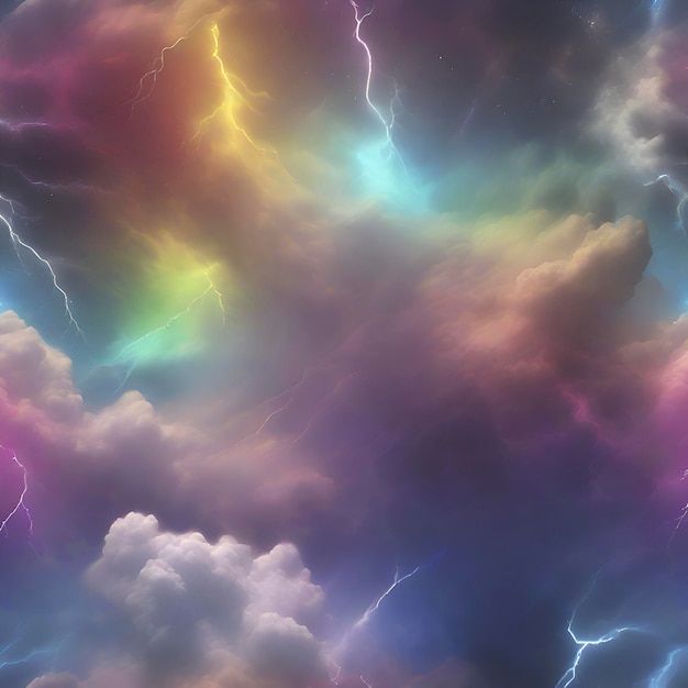 Rainbow nebula sky and thunder Colorful background AiGenerated