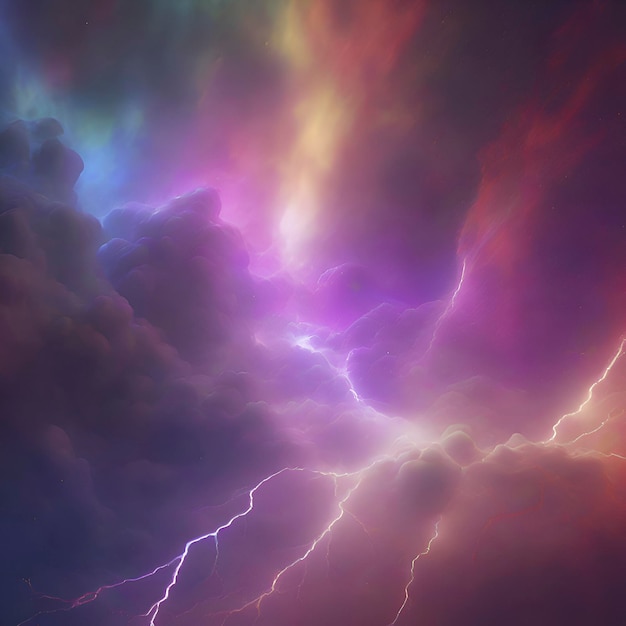 Rainbow nebula sky and thunder Colorful background AiGenerated