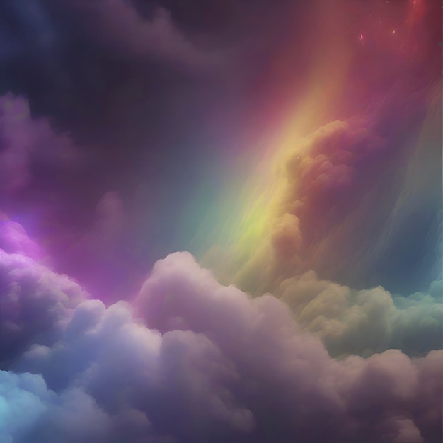 Rainbow nebula sky and thunder Colorful background AiGenerated