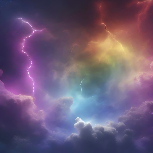 Rainbow nebula sky and thunder Colorful background AiGenerated