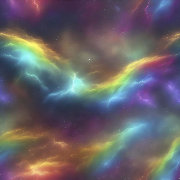 Rainbow nebula sky and thunder Colorful background AiGenerated