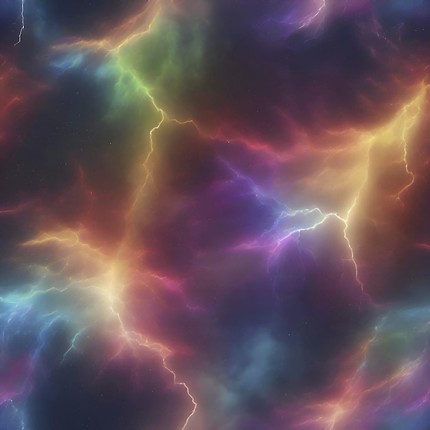 Rainbow nebula sky and thunder Colorful background AiGenerated