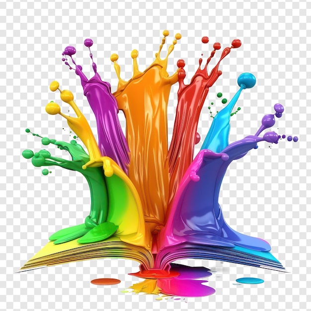 Rainbow pride color of 3d book open with splash paint isolate on transparency background PSD