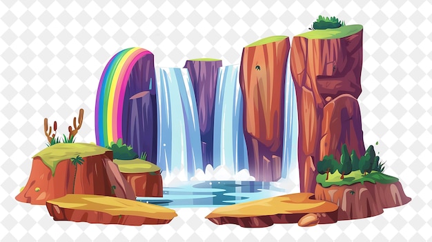 a rainbow with a waterfall and a waterfall