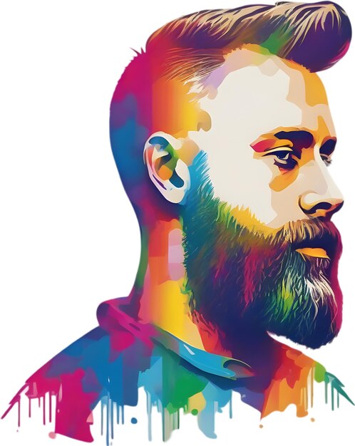 PSD rainbowhued full beard adorns mans expressive face