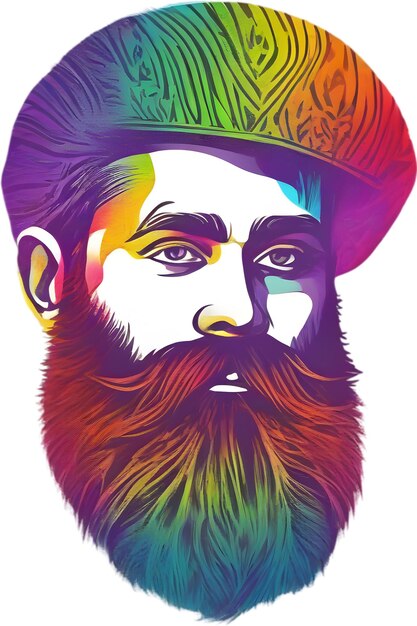 PSD rainbowhued full beard adorns mans expressive face