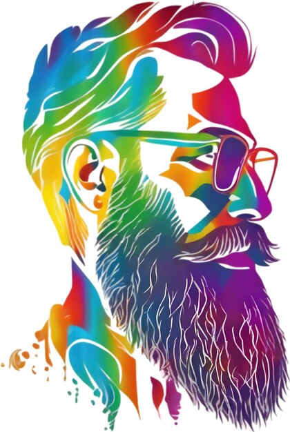 Rainbowhued full beard adorns mans expressive face