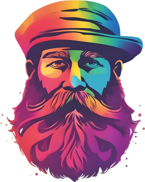 PSD rainbowhued full beard adorns mans expressive face