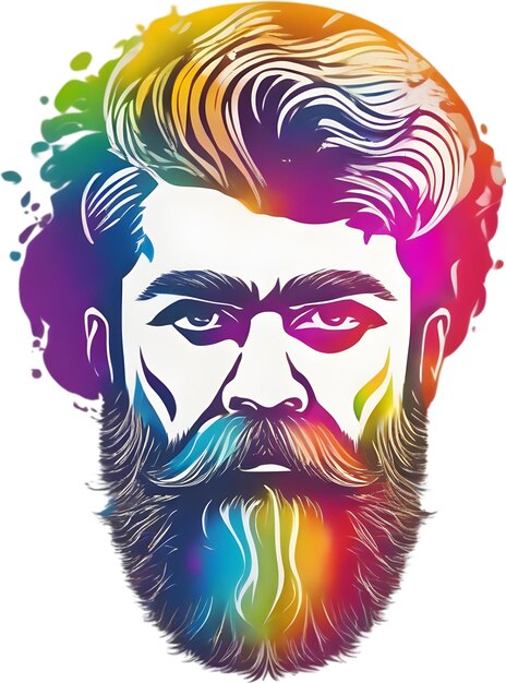 PSD rainbowhued full beard adorns mans expressive face