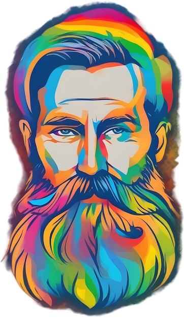 PSD rainbowhued full beard adorns mans expressive face