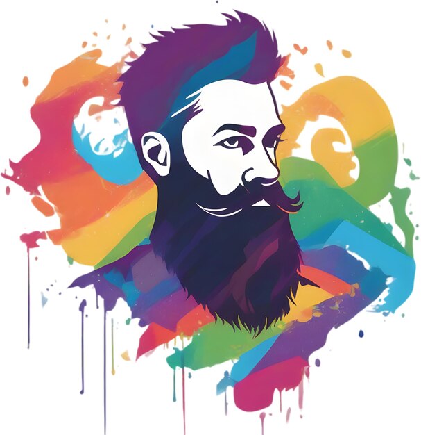 Rainbowhued full beard adorns mans expressive face