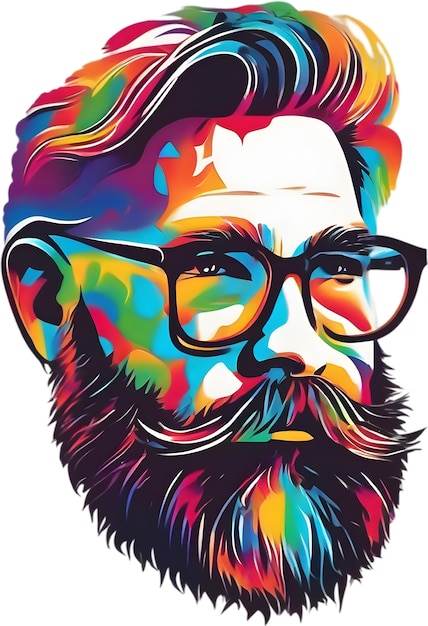 PSD rainbowhued full beard adorns mans expressive face