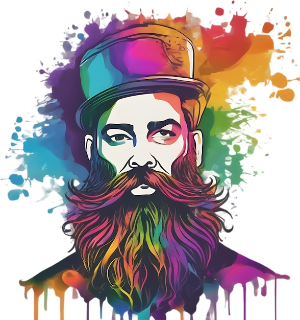 PSD rainbowhued full beard adorns mans vibrant portrait