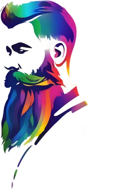 PSD rainbowhued full beard adorns mans vibrant portrait