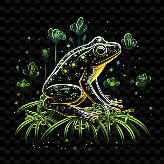 Rainforest Lush Green Vines Neon Lines Frogs Vines Neon Line PNG Y2K Shapes Transparent Light Arts