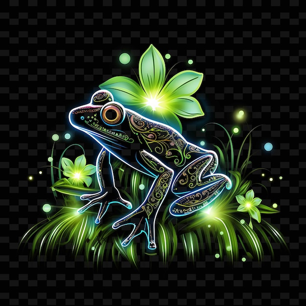 Rainforest Lush Green Vines Neon Lines Frogs Vines Neon Line PNG Y2K Shapes Transparent Light Arts