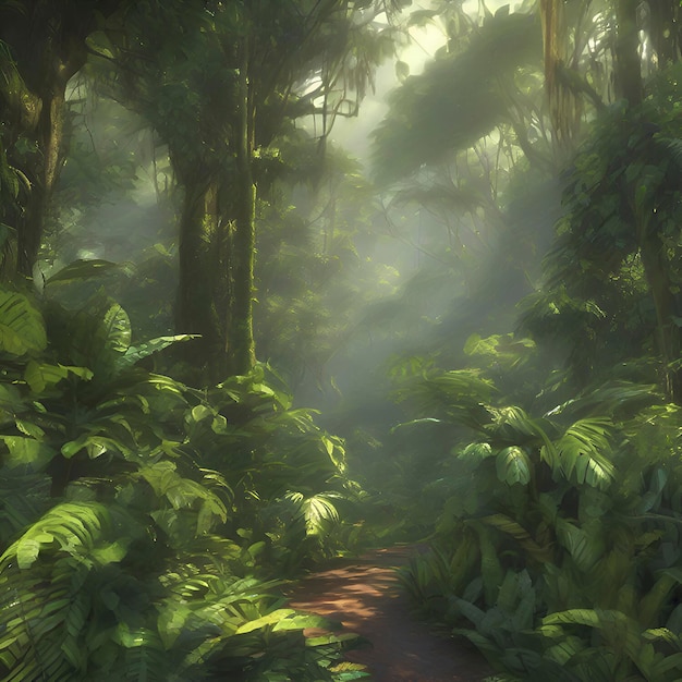 Rainforest in the morning in impressionist style AIGenerated