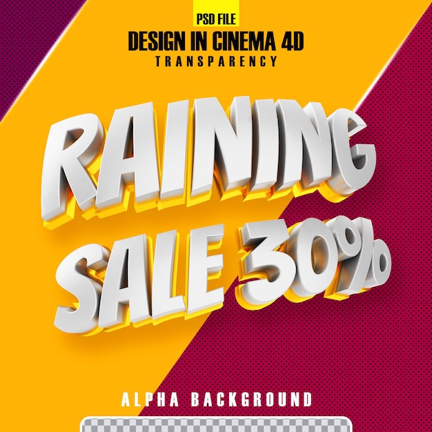 raining sale 30 gold 3d rendering isolated