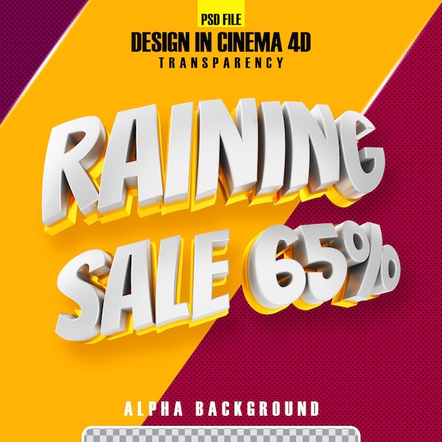 raining sale 65 gold 3d rendering isolated