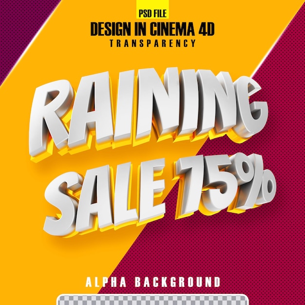 raining sale 75 gold 3d rendering isolated