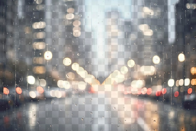 PSD rainy city lights png bokeh overlay effect transparent background