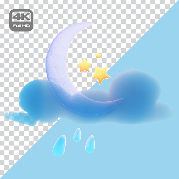 Rainy Night Weather Icon 3D Cartoon