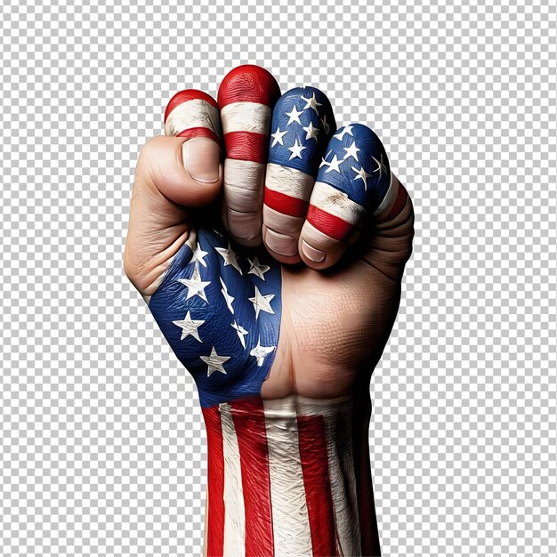 Raised Fist Painted with American Flag isolated on transparent background