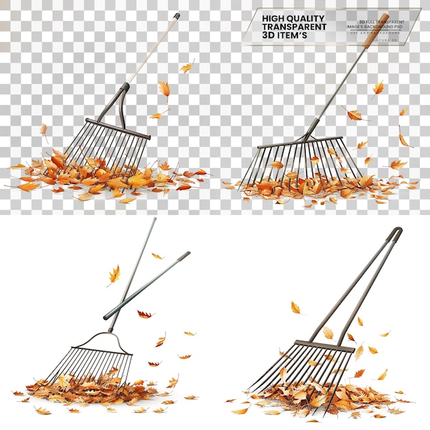 Rake Lightweight Adjustable with Flexible Tines on Transparent Background