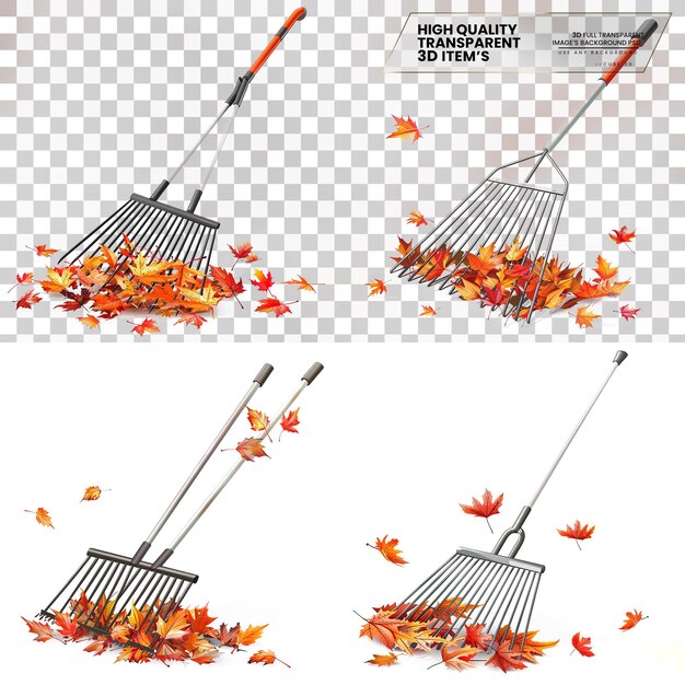 PSD rake lightweight adjustable with flexible tines on transparent background