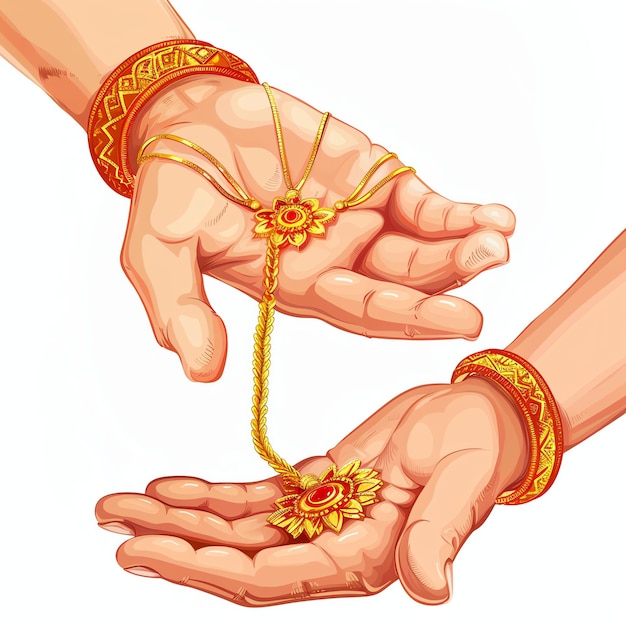 PSD raksha bandhan illustration with hands and amulet indian illustration realistic