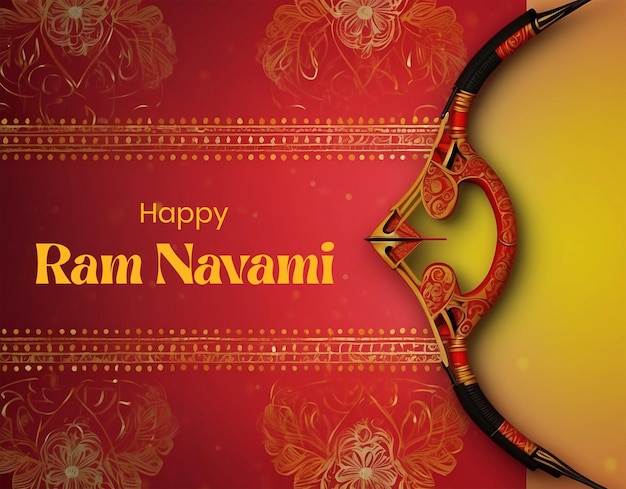 Ram Navami banner concept archery bow with red texture mandala design background