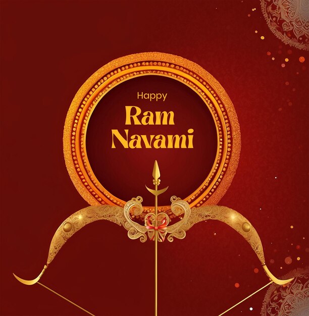 PSD ram navami concept mandala design decoration with a bow and arrow on red texture background