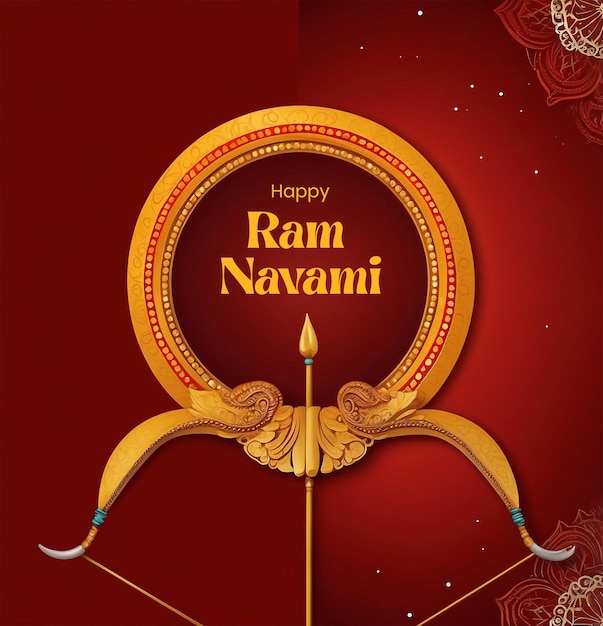 PSD ram navami concept mandala design decoration with a bow and arrow on red texture background