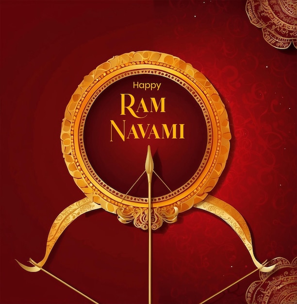 PSD ram navami concept mandala design decoration with a bow and arrow on red texture background