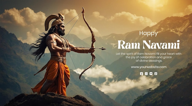 Ram Navami concept realistic shree ram holding a bow and arrow on natural background