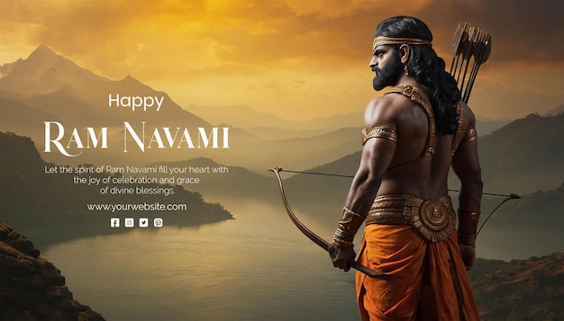 Ram Navami concept realistic shree ram holding a bow and arrow on natural background