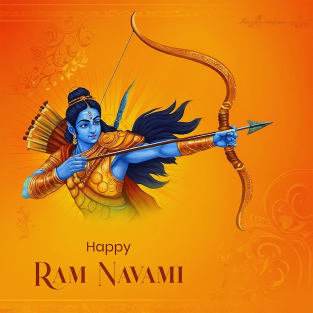 Ram Navami concept shree ram holding a bow and arrow with mandala design on gradient background