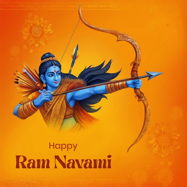 Ram Navami concept shree ram holding a bow and arrow with mandala design on gradient background